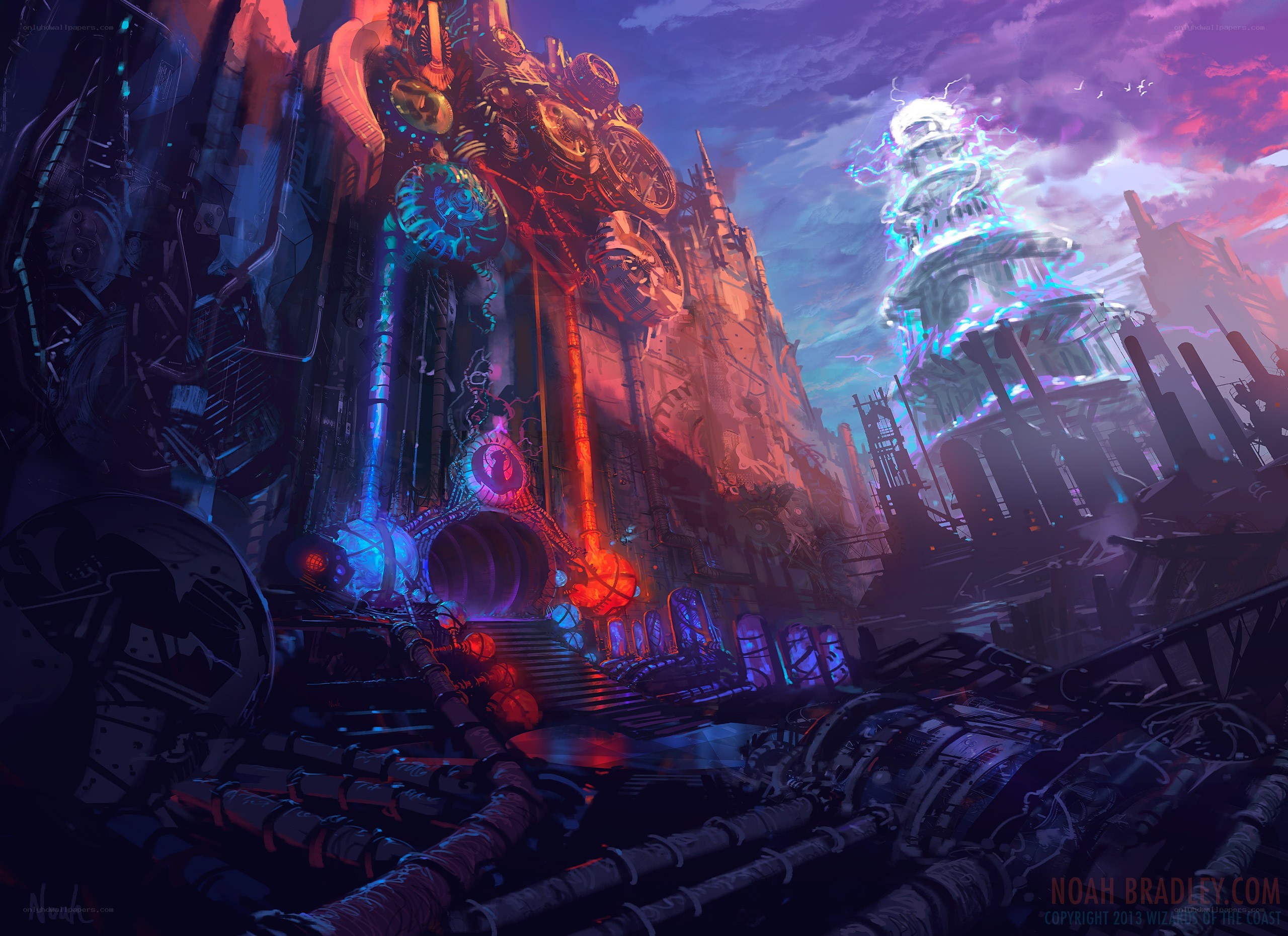 futuristic cityscape with glowing towers