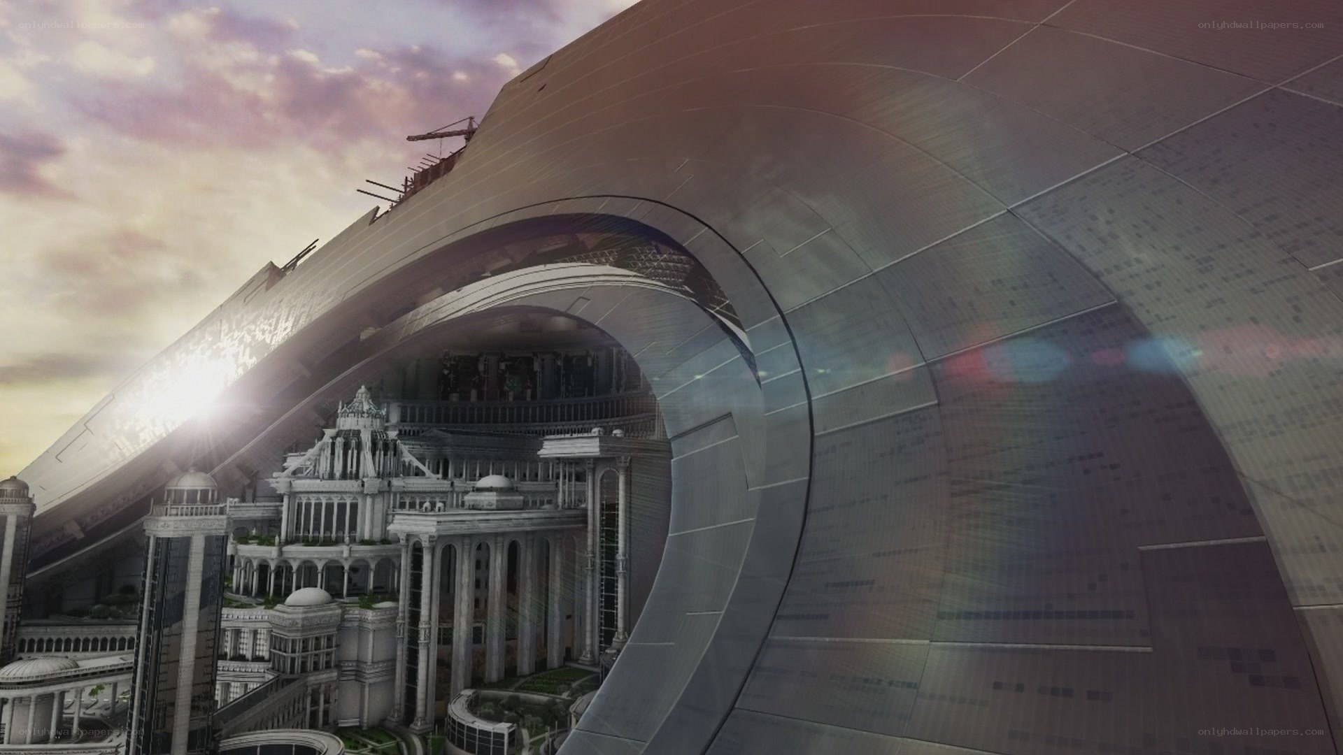 futuristic cityscape with grand architecture