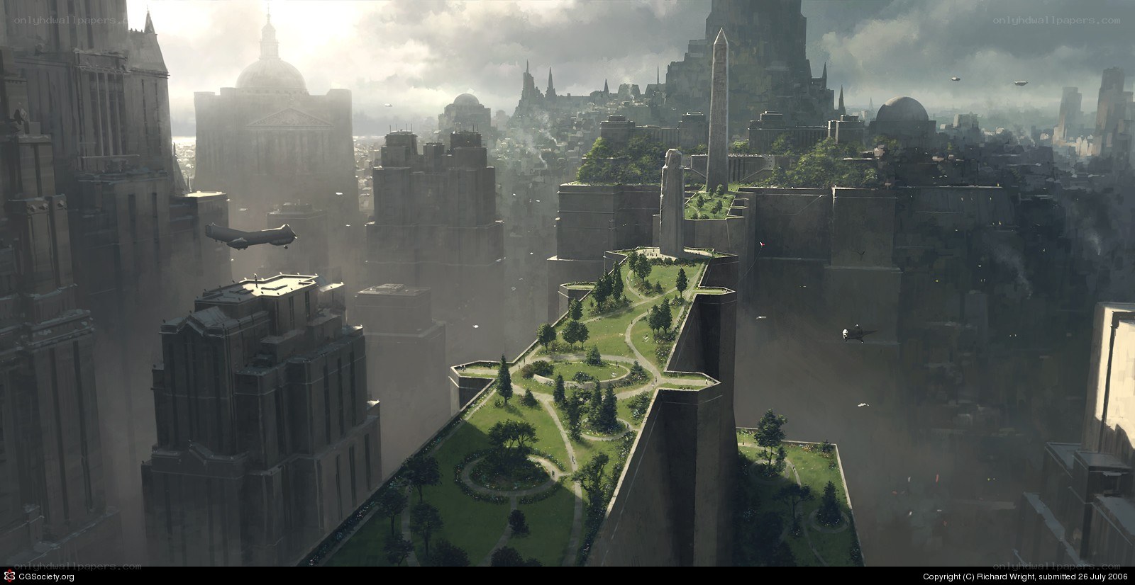 futuristic cityscape with green terraces
