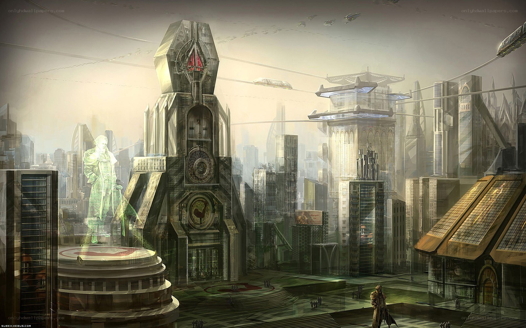 futuristic cityscape with hologram
