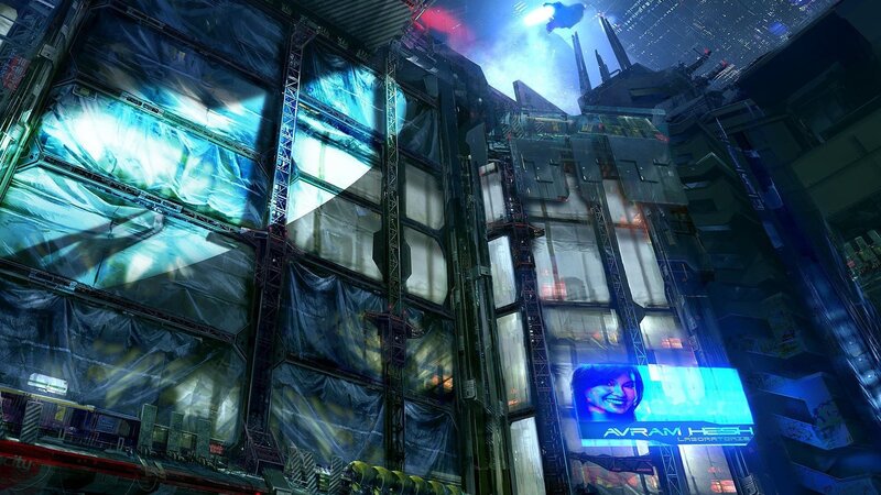 futuristic cityscape with lab