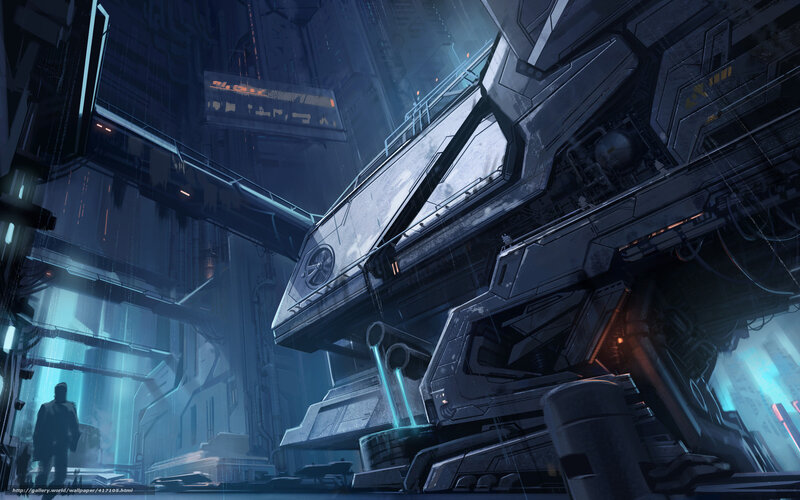futuristic cityscape with large machinery