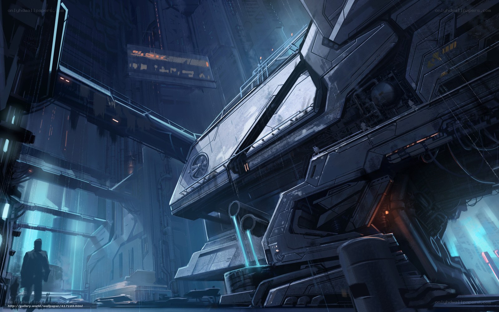 futuristic cityscape with large machinery