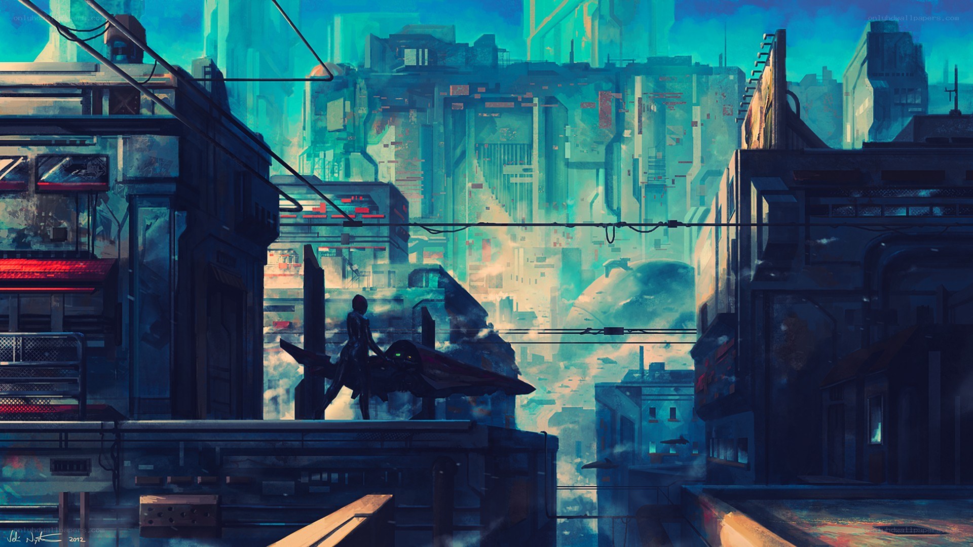 futuristic cityscape with lone figure