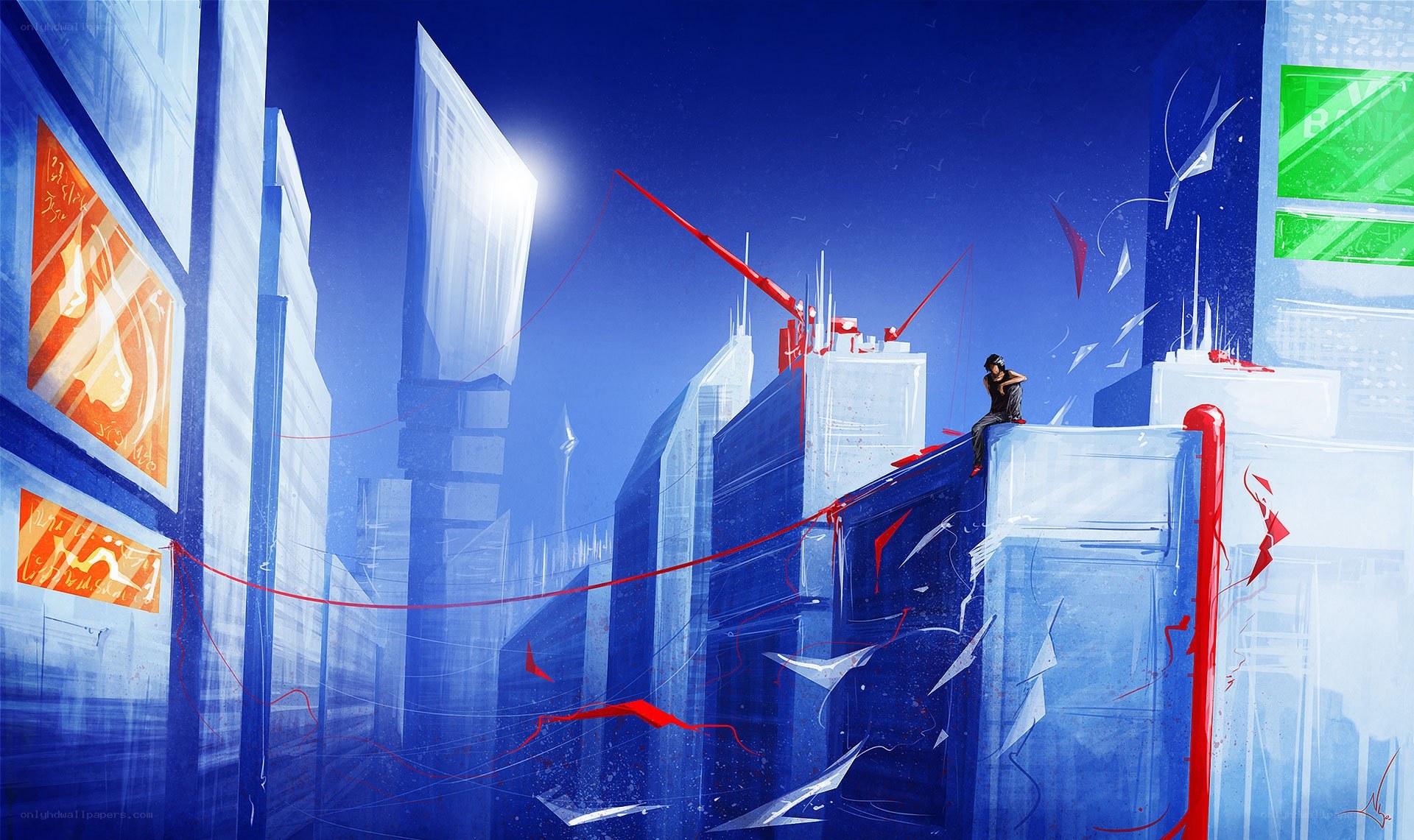 futuristic cityscape with lone figure