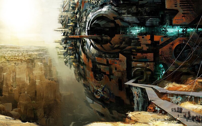 futuristic cityscape with massive structure