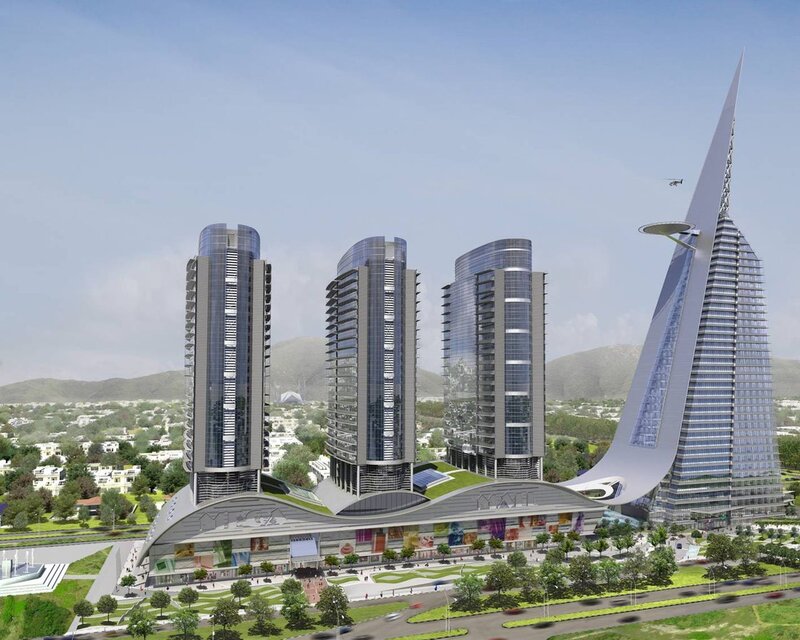 Futuristic cityscape with modern skyscrapers