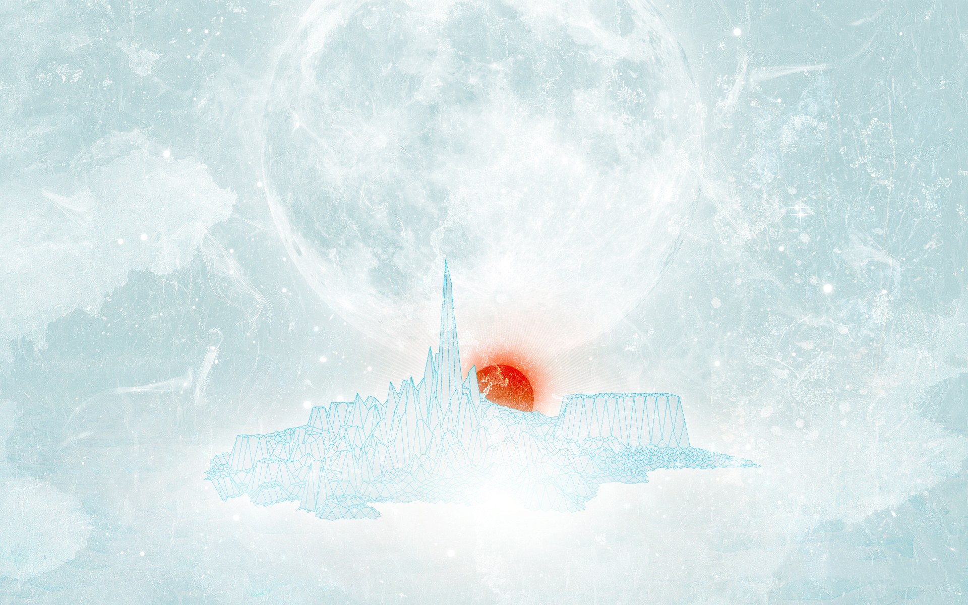 Futuristic cityscape with moon