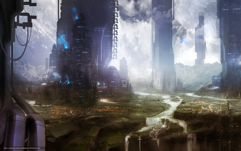 futuristic cityscape with mountains