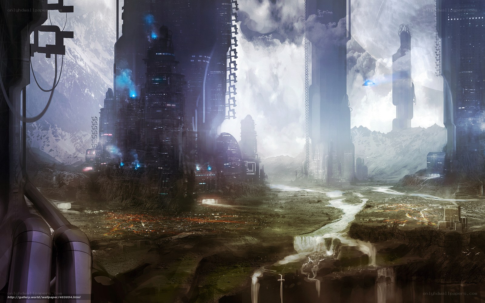 futuristic cityscape with mountains