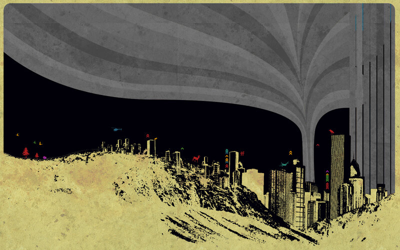 Futuristic cityscape with nature