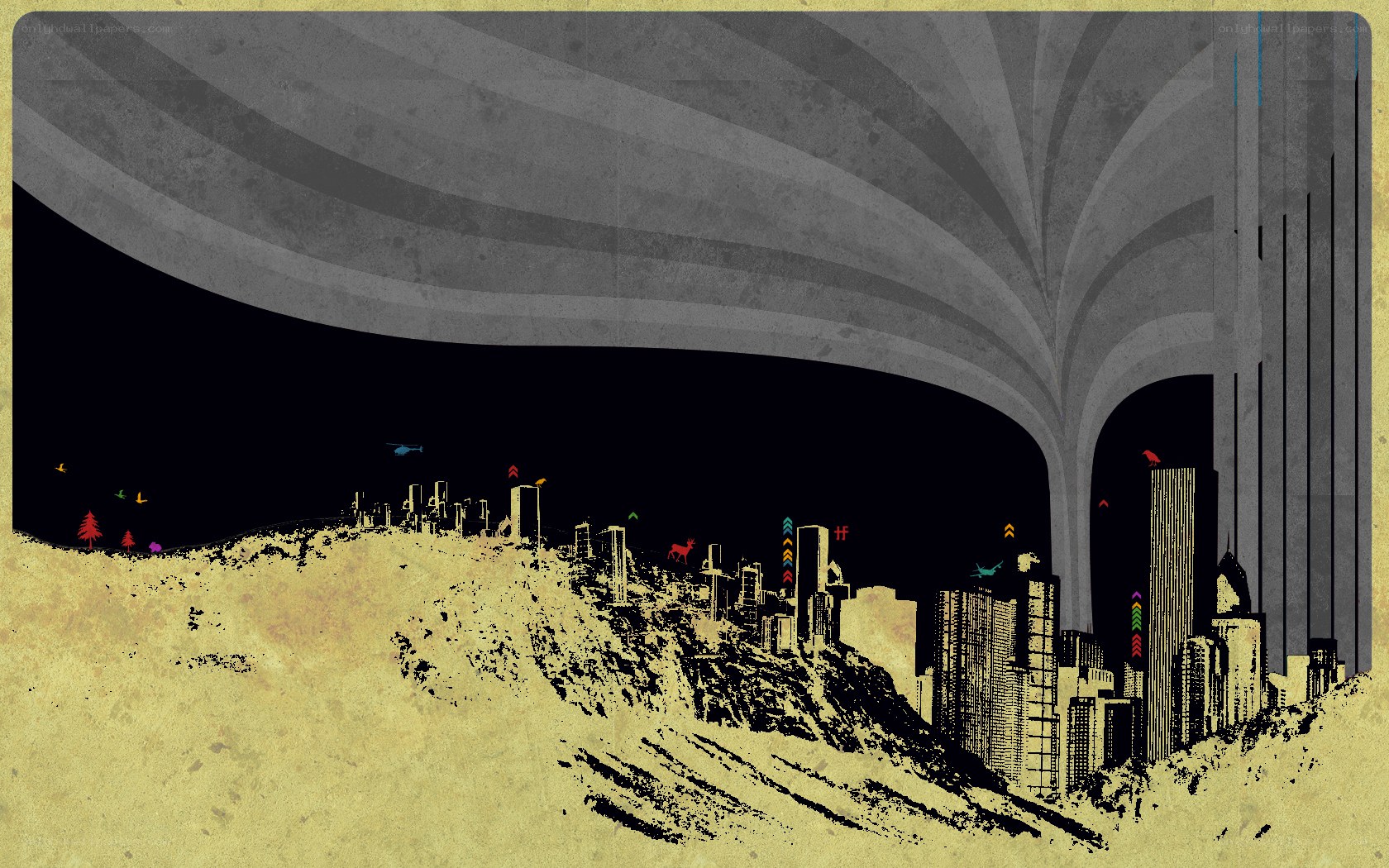 Futuristic cityscape with nature