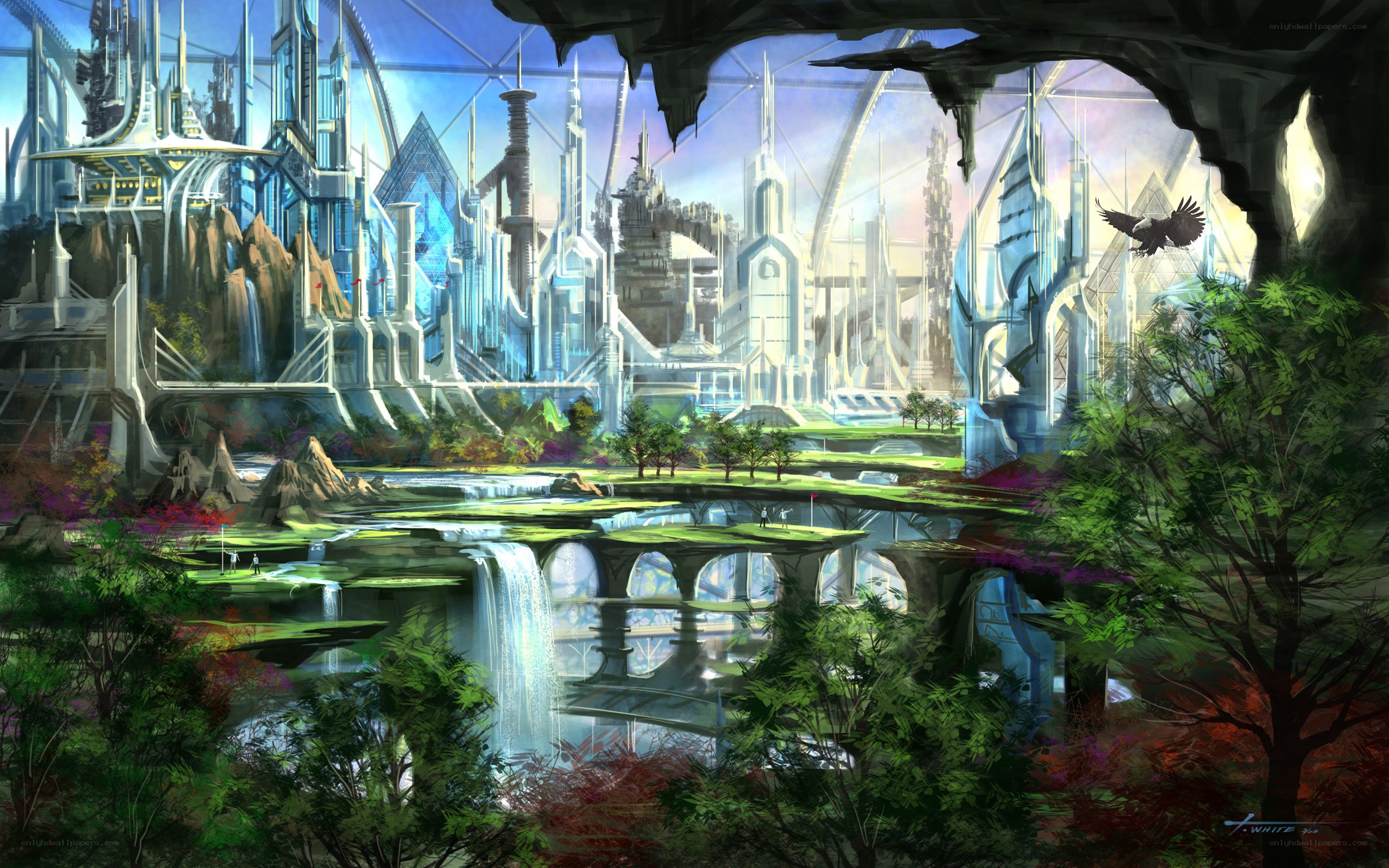 futuristic cityscape with nature