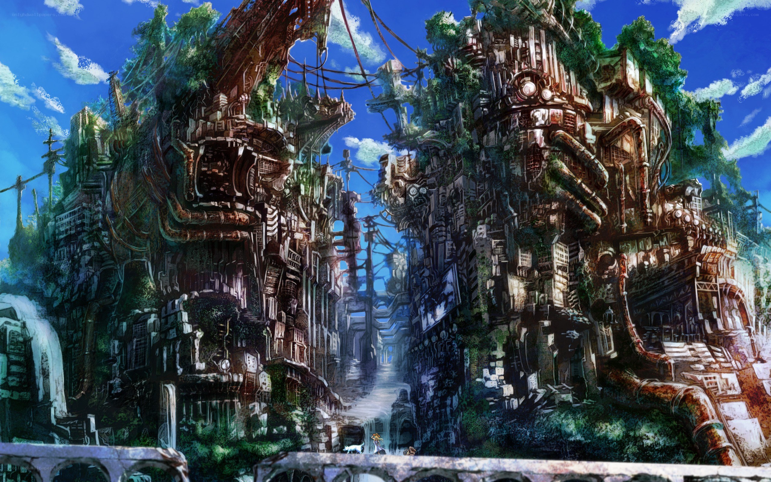 Futuristic cityscape with nature