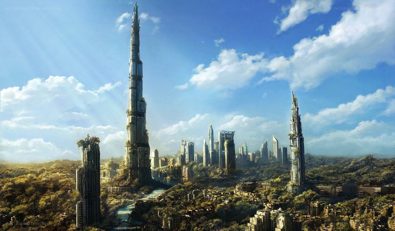 futuristic cityscape with nature