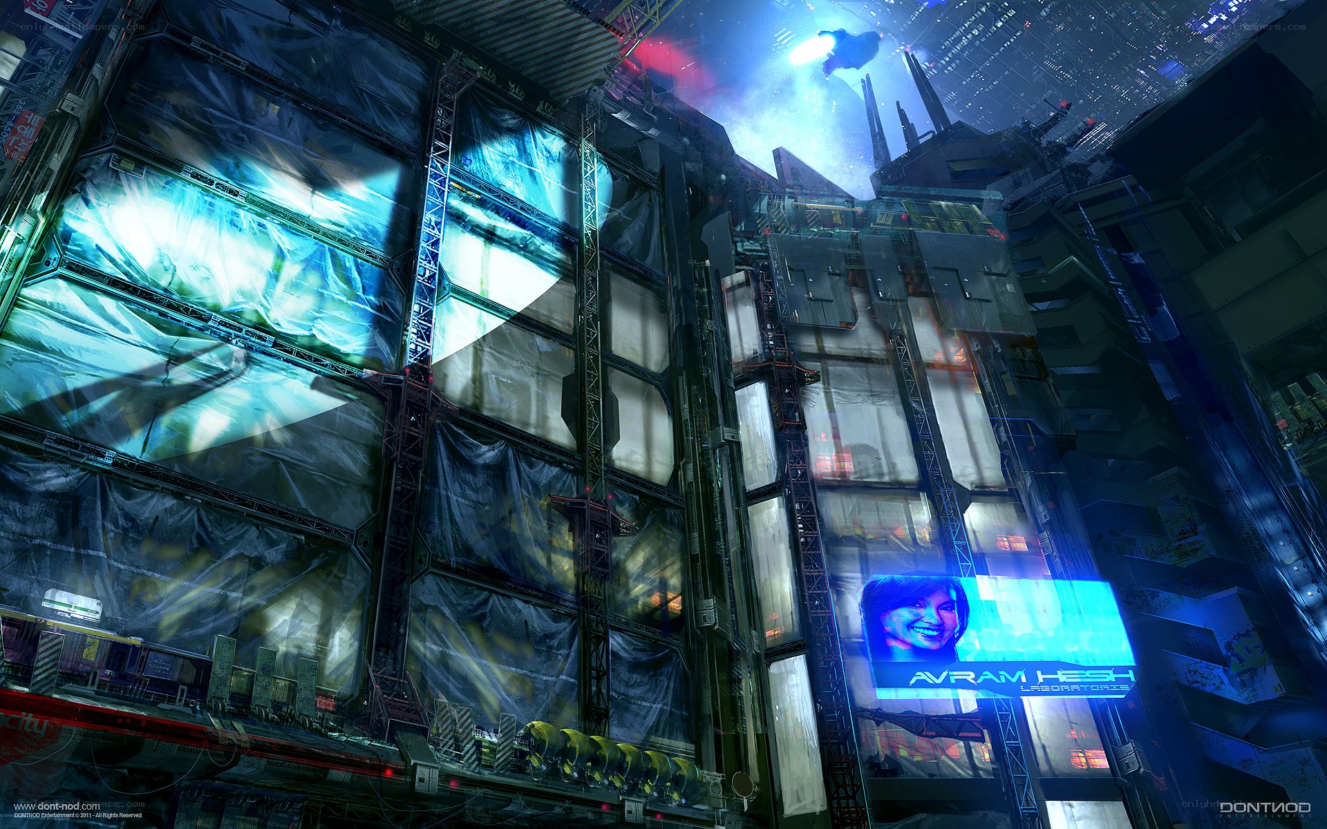 futuristic cityscape with neon lights