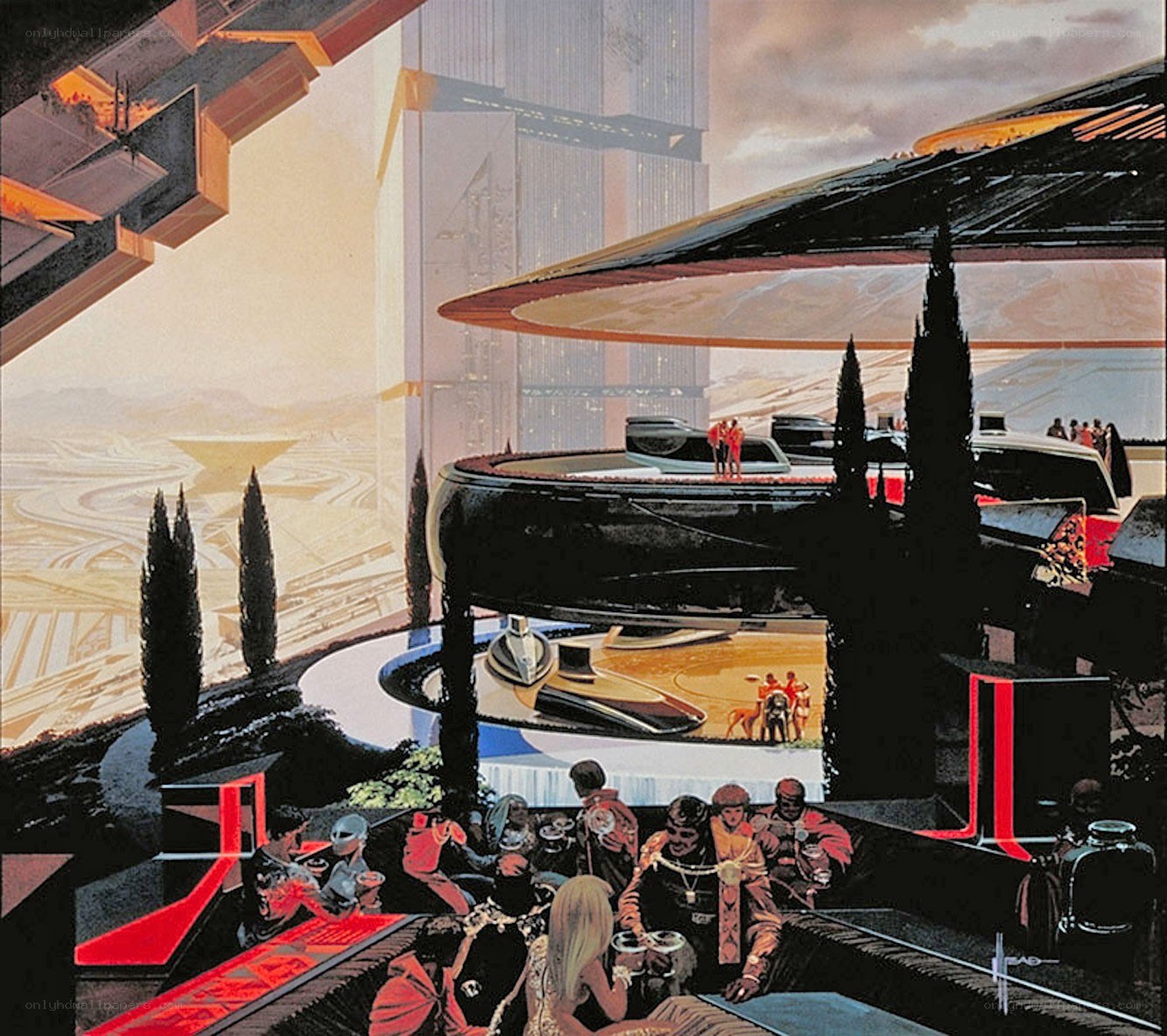 futuristic cityscape with people