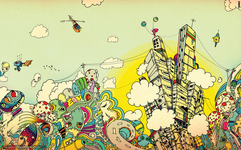 futuristic cityscape with robots