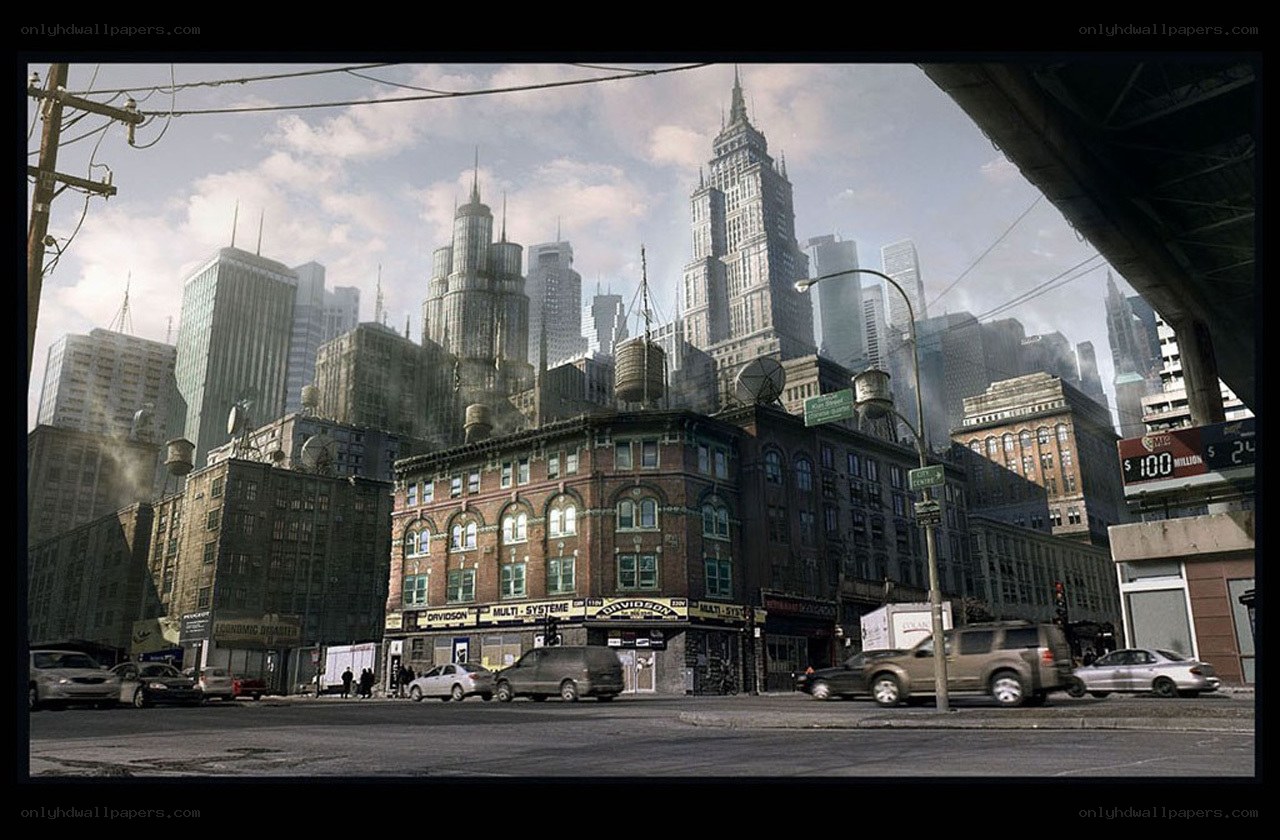 futuristic cityscape with skyscrapers