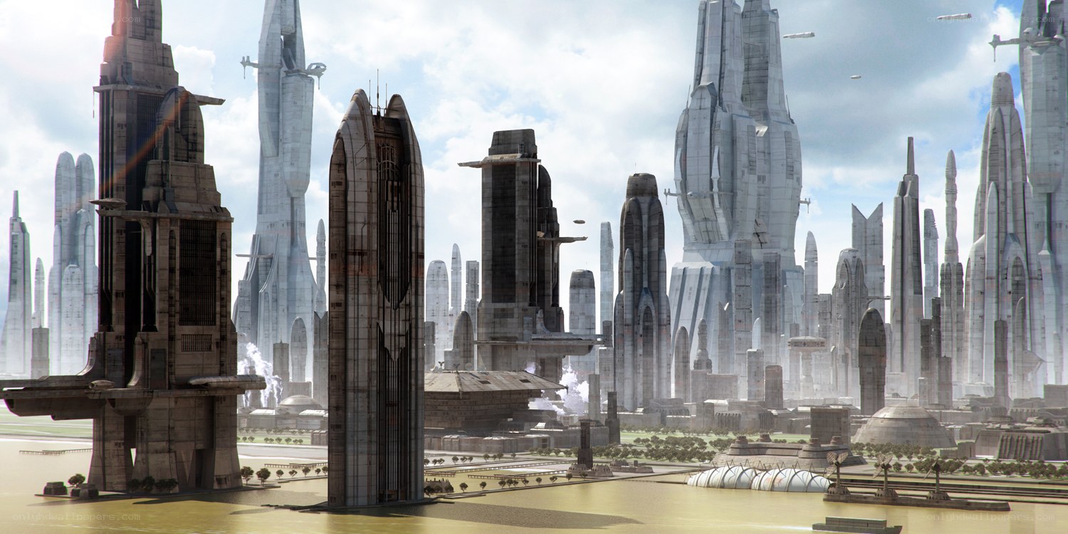 futuristic cityscape with skyscrapers