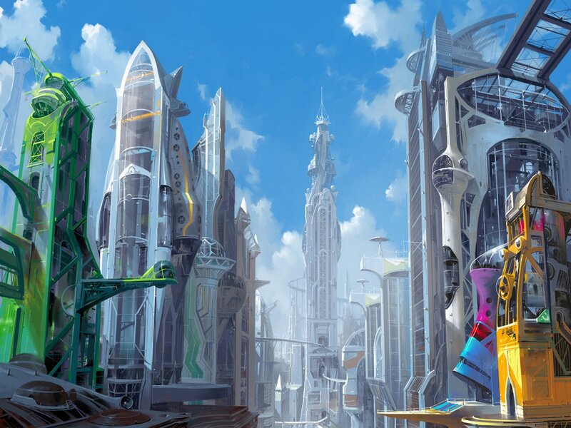 futuristic cityscape with skyscrapers
