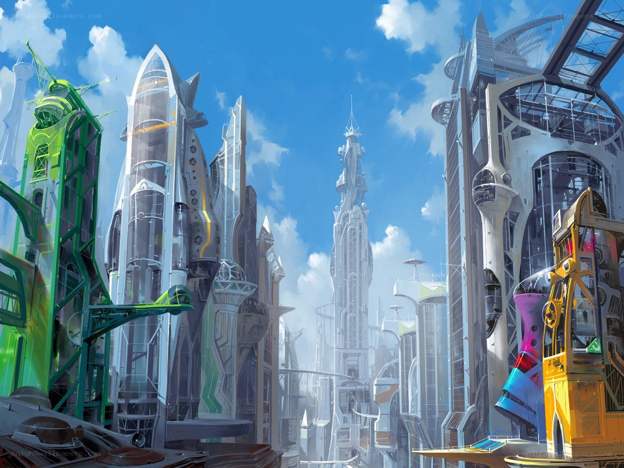 futuristic cityscape with skyscrapers