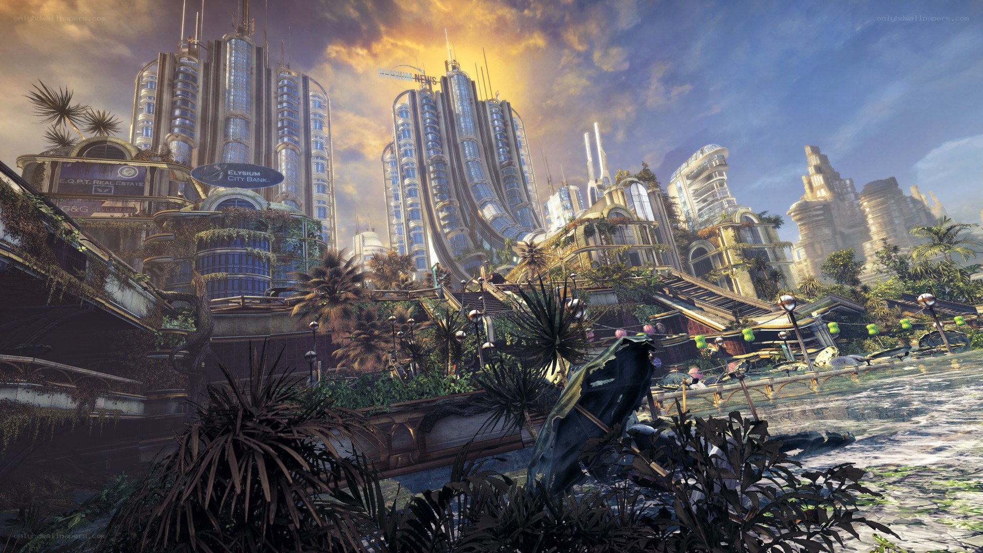 futuristic cityscape with skyscrapers