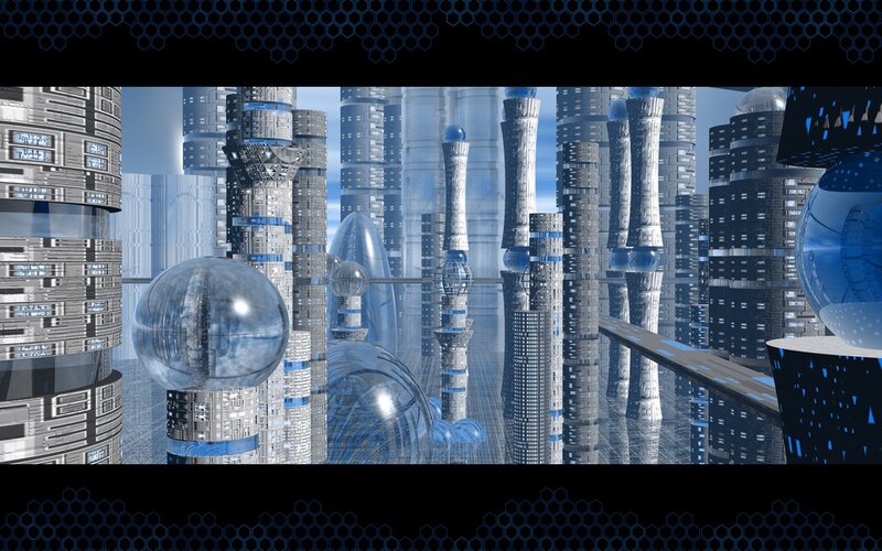 futuristic cityscape with spheres