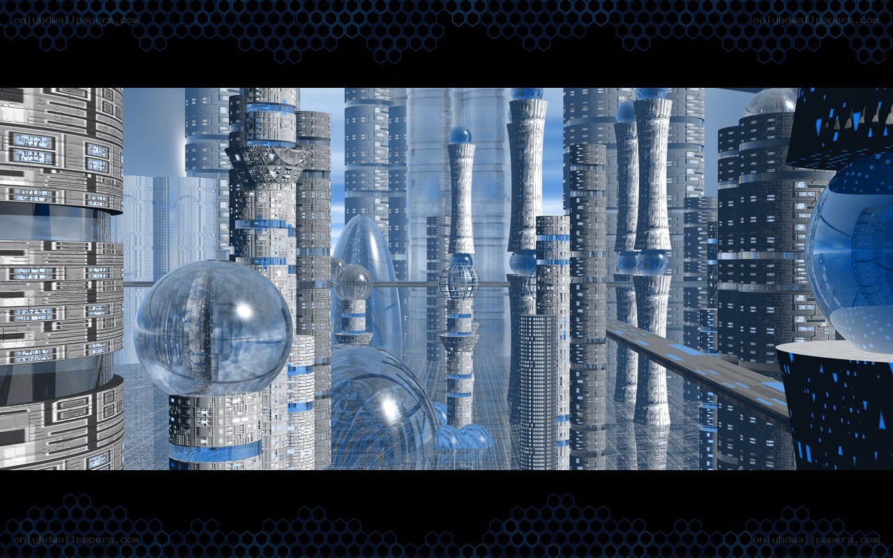futuristic cityscape with spheres