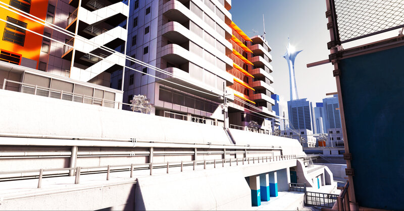 futuristic cityscape with tower