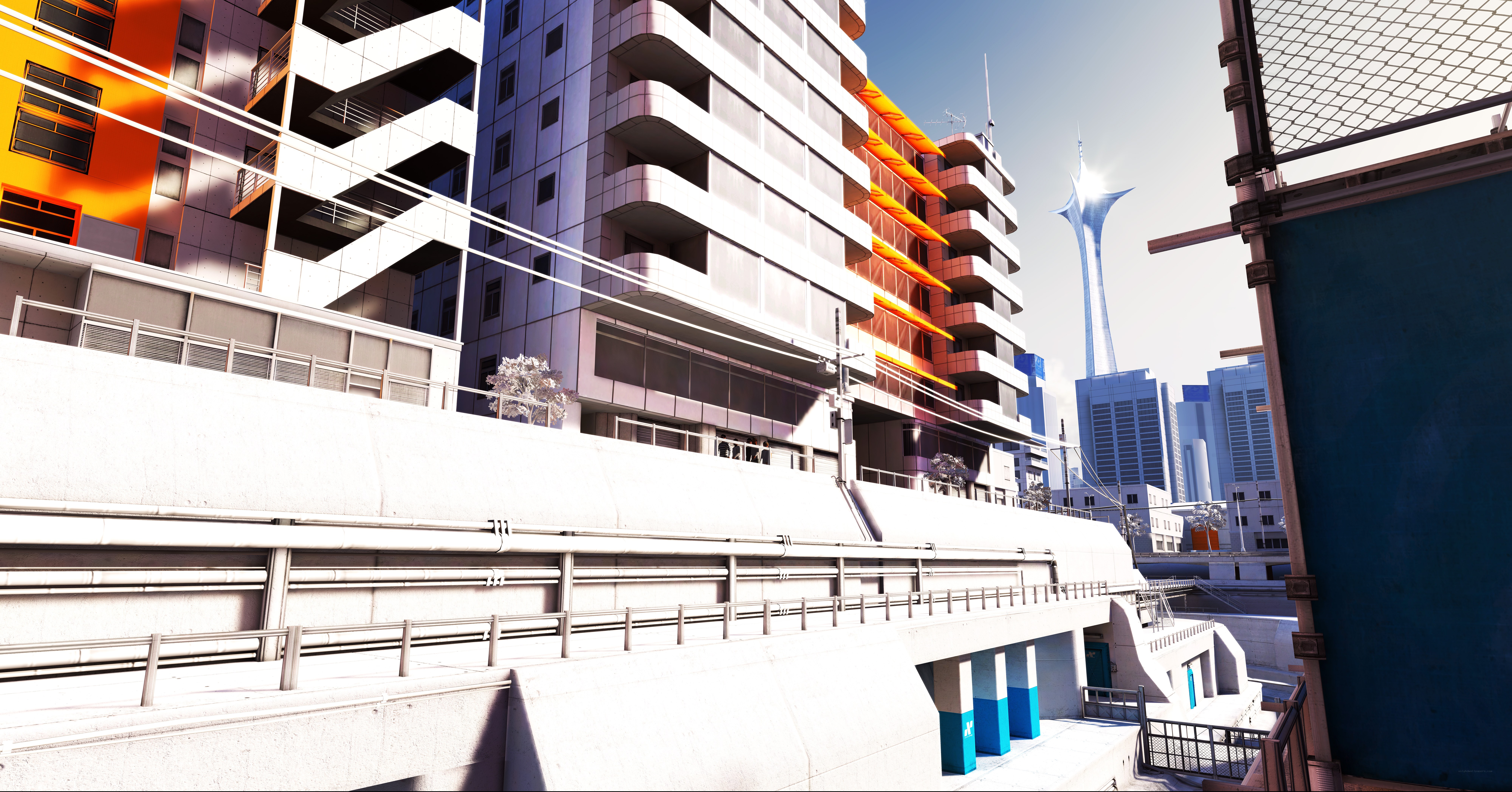 futuristic cityscape with tower