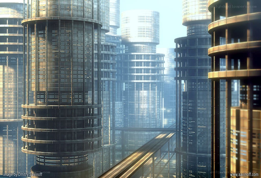 futuristic cityscape with towers