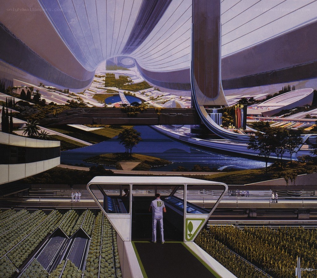 futuristic cityscape with transport
