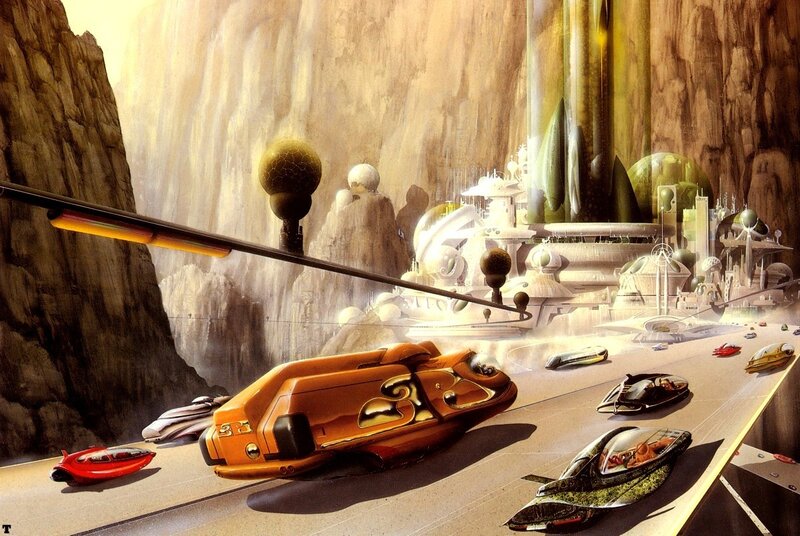 futuristic cityscape with vehicles