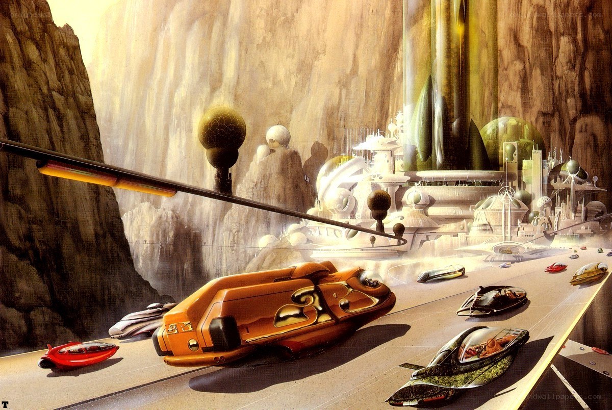 futuristic cityscape with vehicles
