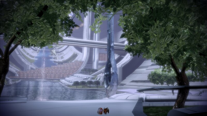 futuristic cityscape with water feature