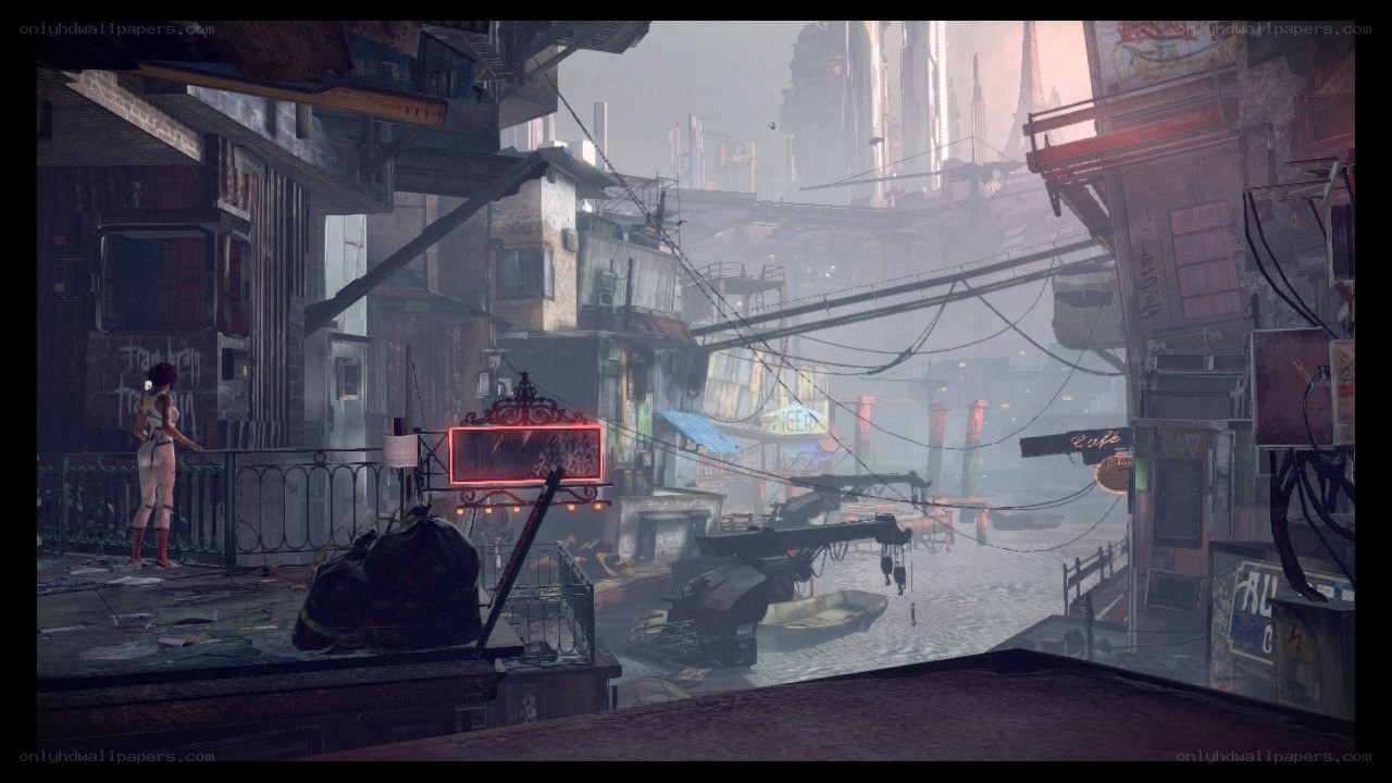 futuristic cityscape with waterway