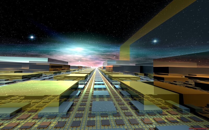 Futuristic Cityscape — Yellow, Cosmic