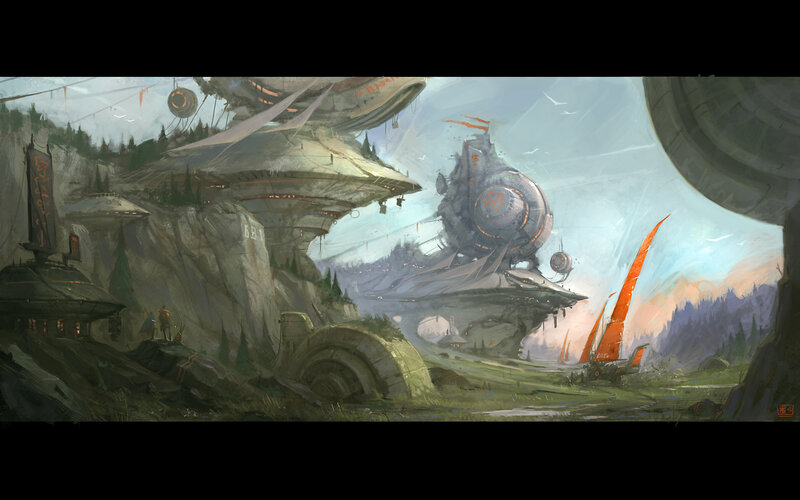 Futuristic cliffside settlement