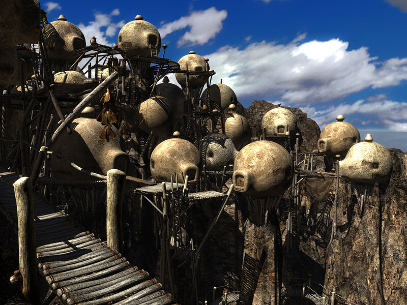 Futuristic cliffside village