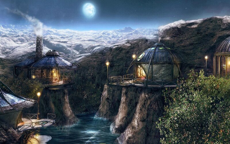 Futuristic cliffside village