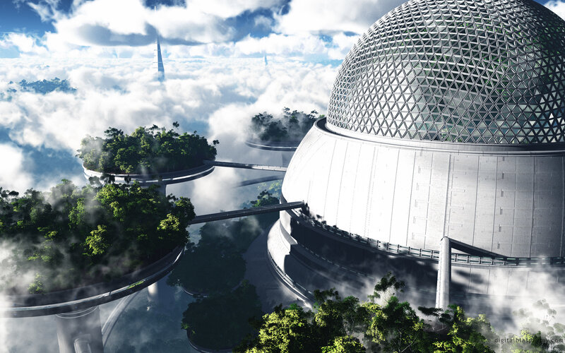 Futuristic cloud city