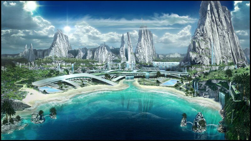 Futuristic Coastal City — Blue, Serene