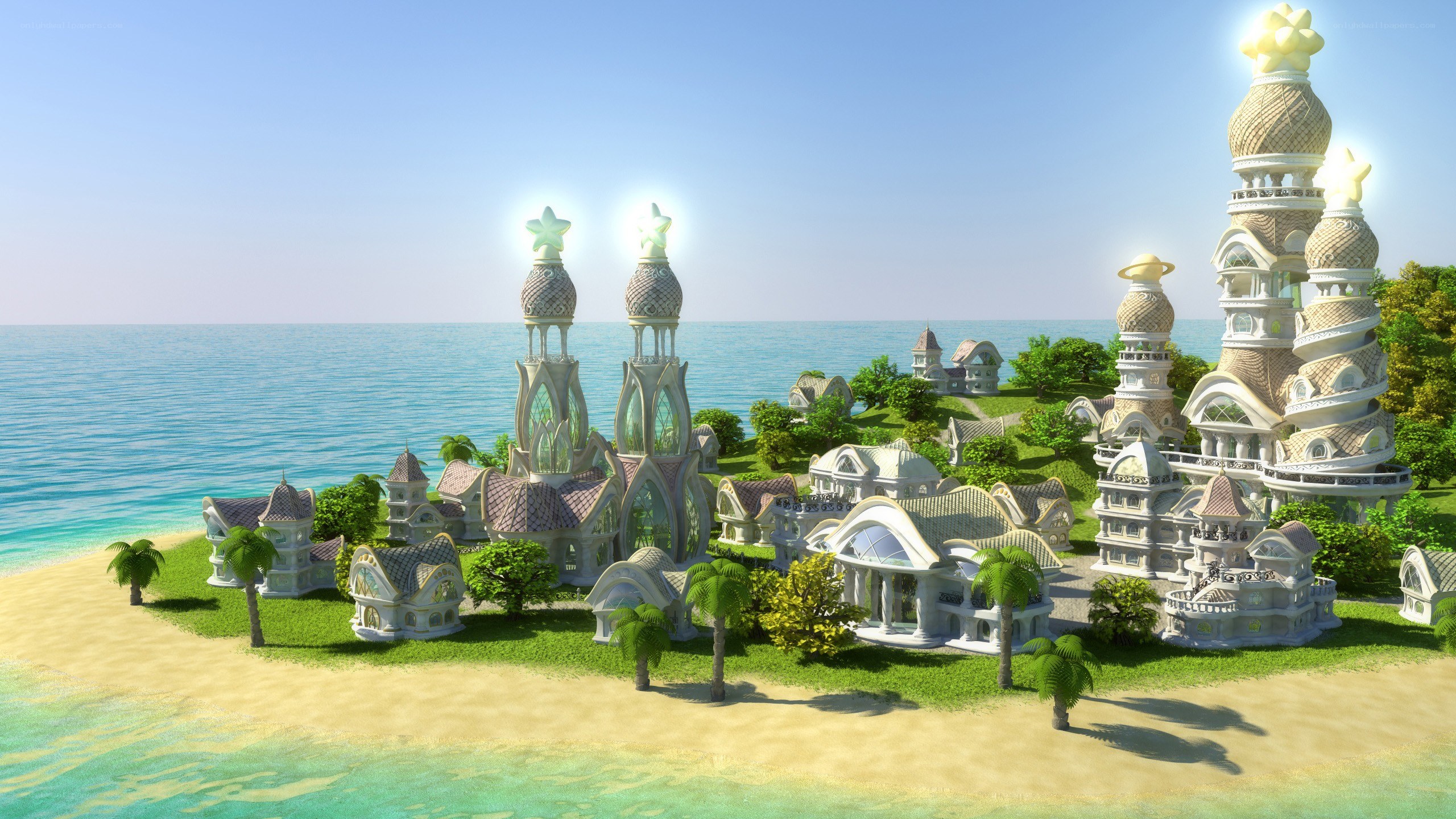 futuristic coastal cityscape
