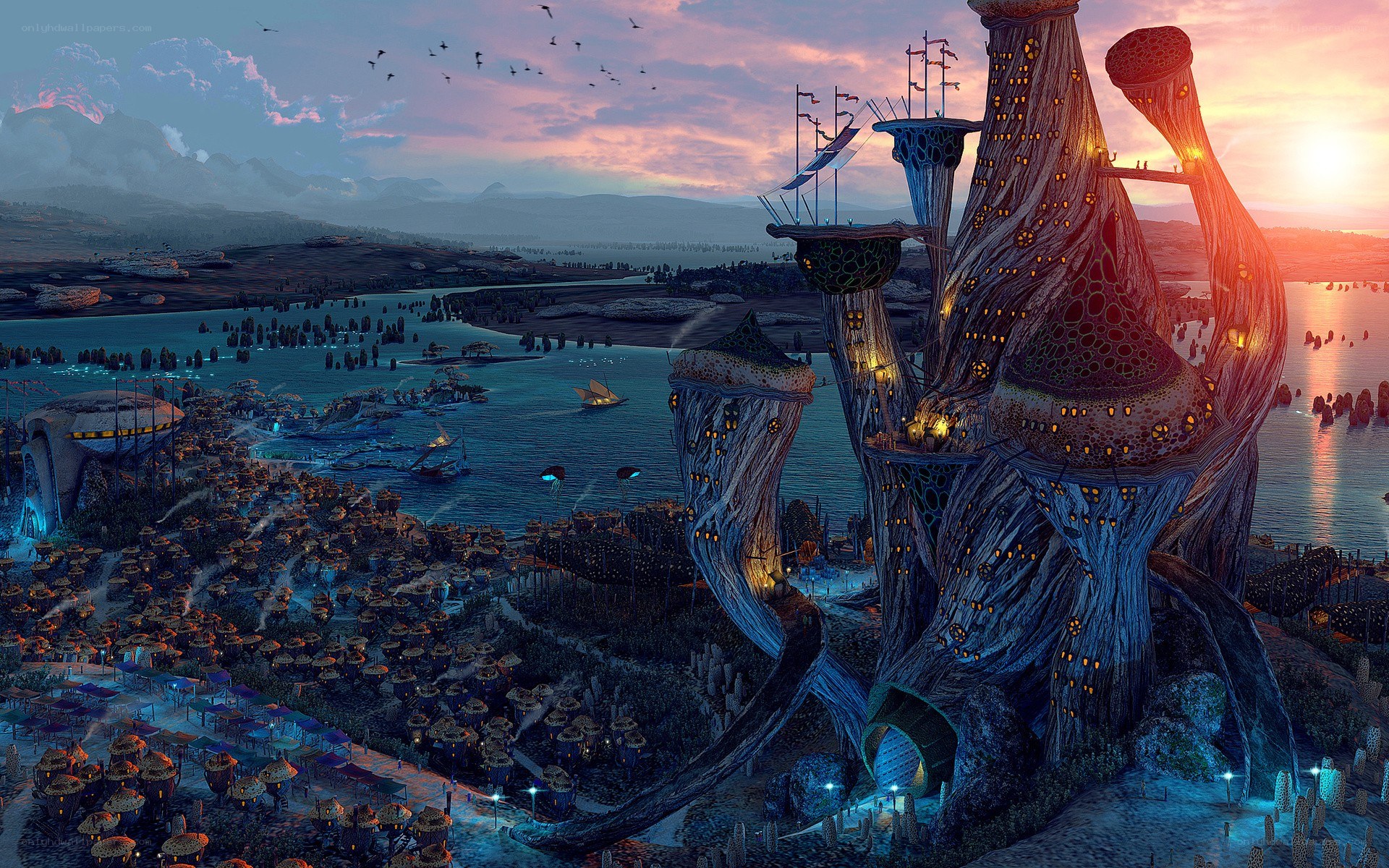 futuristic coastal cityscape