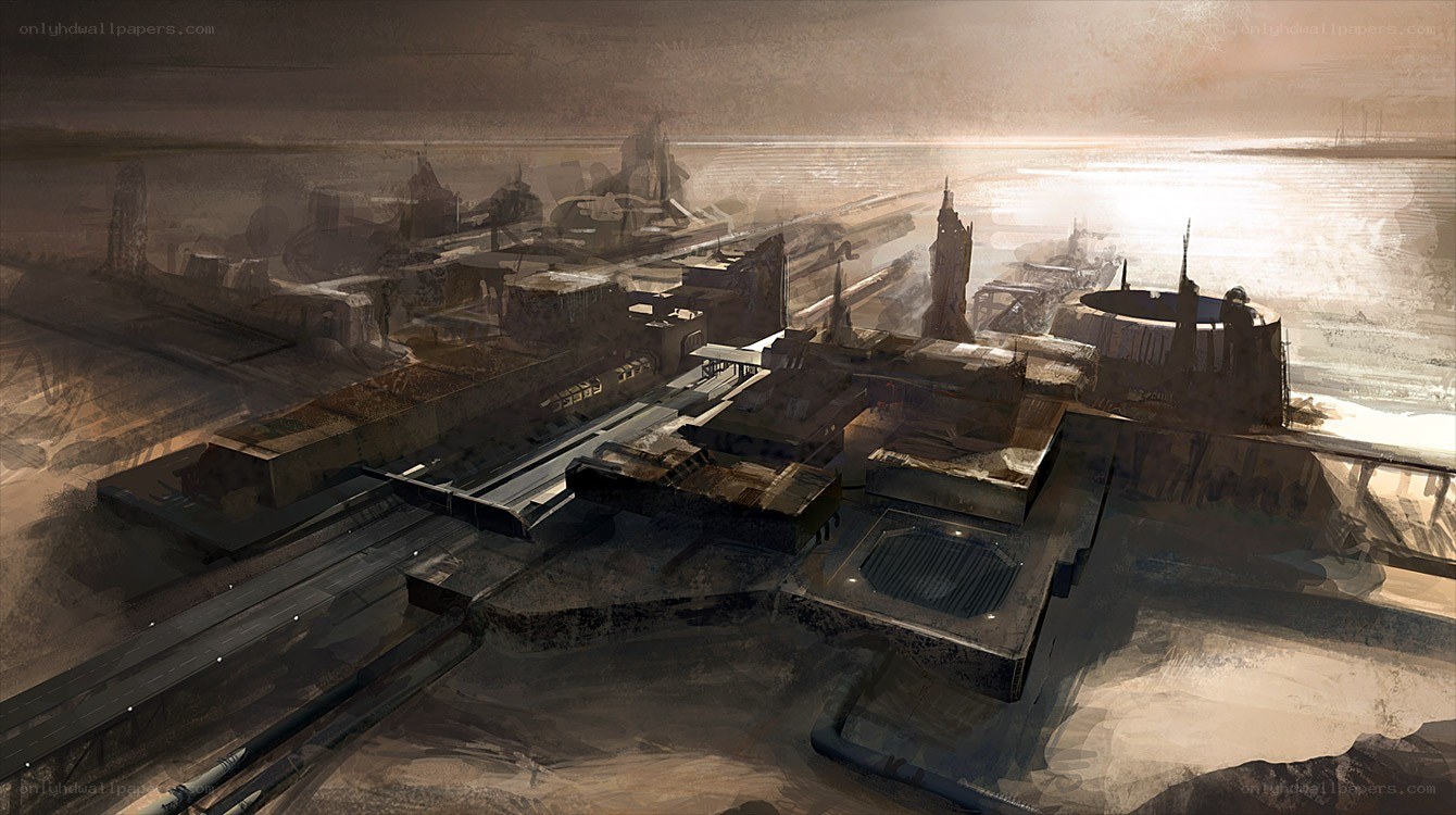 futuristic coastal cityscape