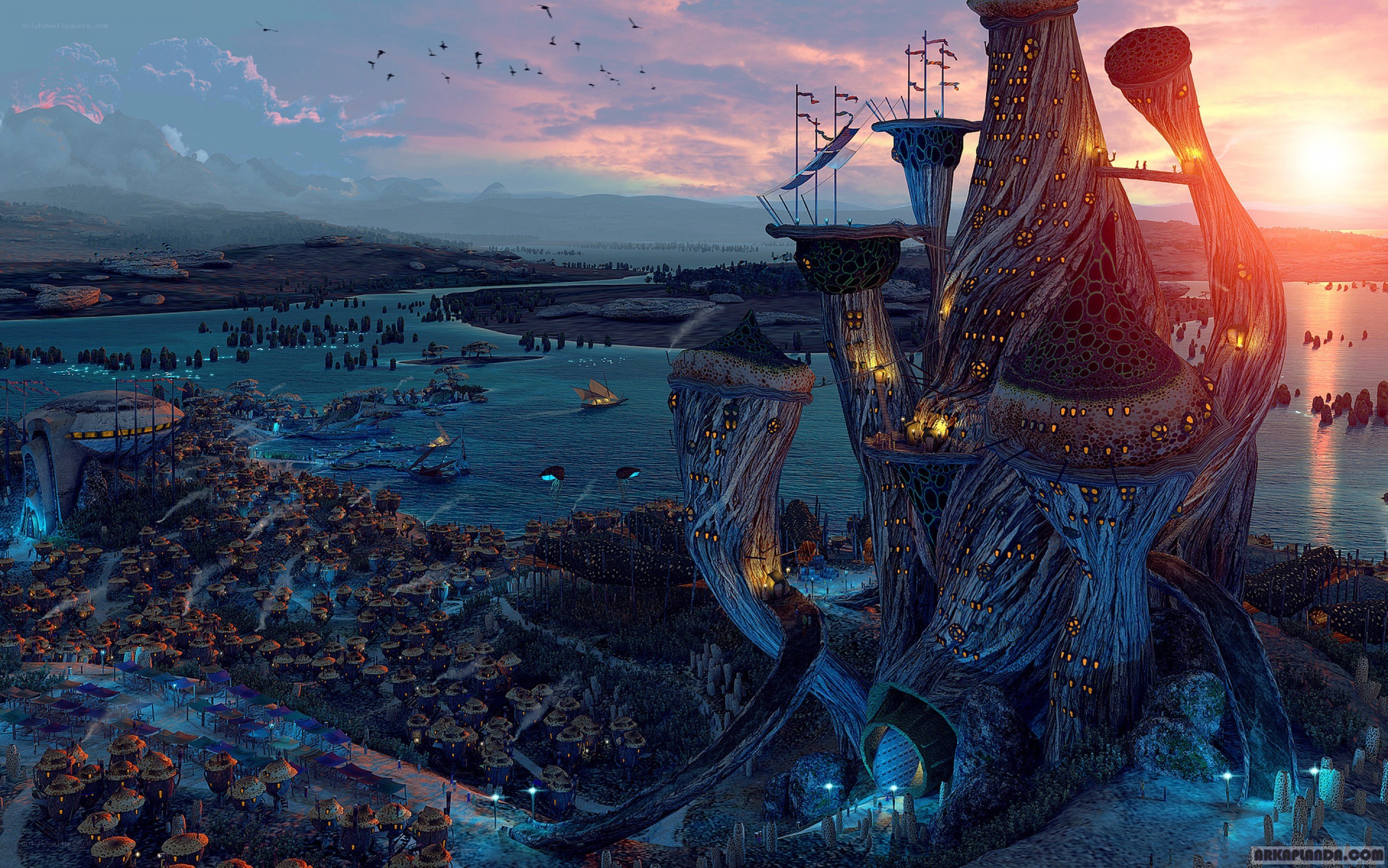 futuristic coastal cityscape