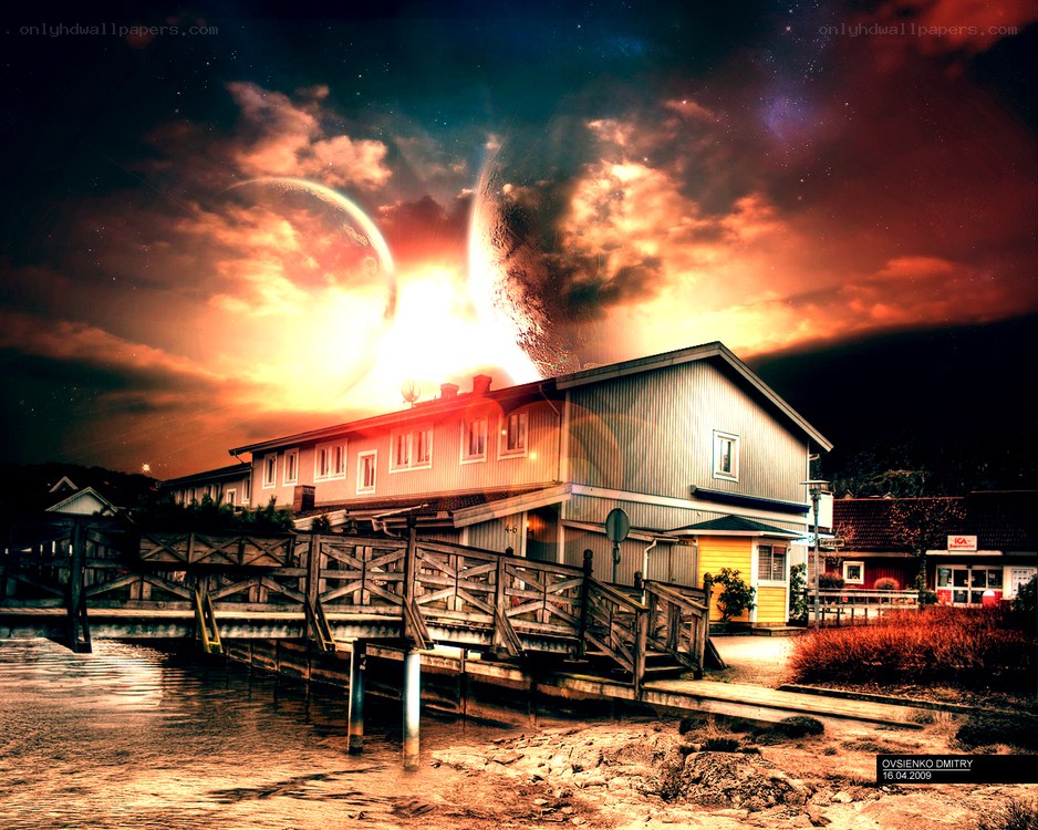 Futuristic coastal house scene