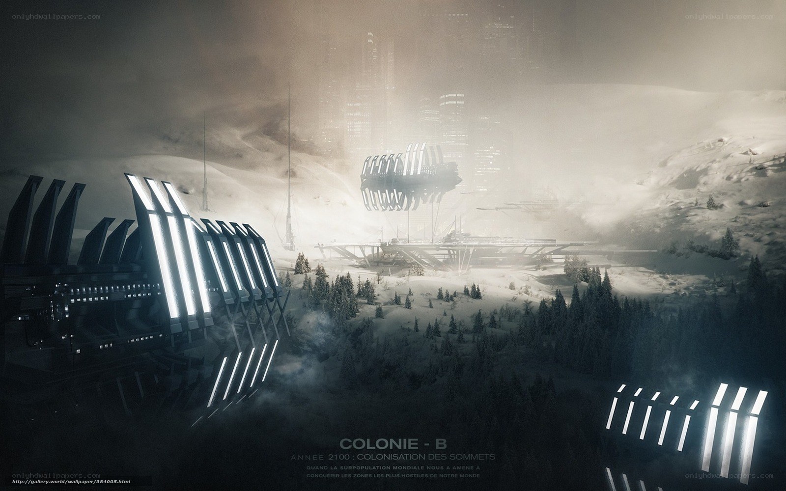 futuristic colony on snowy planet
