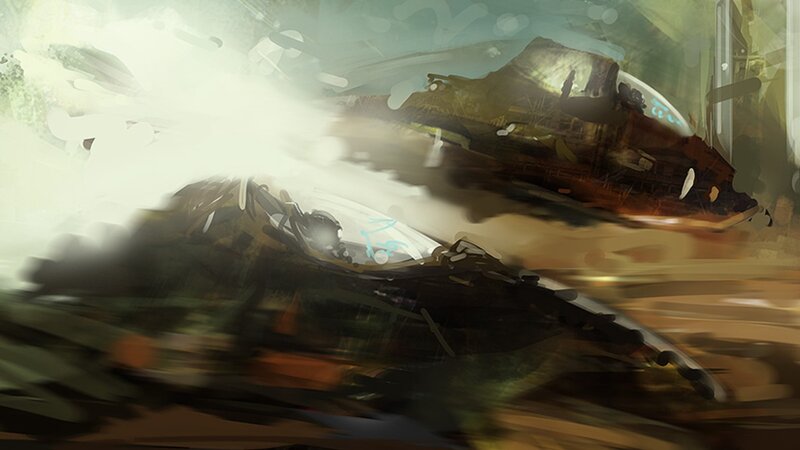 futuristic combat vehicles in motion